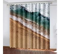 Rideau Chambre 3D Paysage De Plage Bleue Imprimé, Rideaux Occultants À Oeillets, Salon Chambre Enfant Cuisine Fenêtre Décoration 220X214Cm Lot De 2 Isolant Thermique Et Sonore