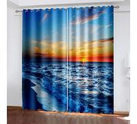 Rideau Chambre 3D Paysage De Vagues Bleues De L'Océan Imprimé - Rideaux Occultants À Oeillets, Salon Chambre Enfant Cuisine Fenêtre Décoration, Lot De 2 Draperies Isolant Thermique Et Sonore