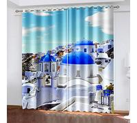 Rideau Chambre 3D Paysage D'Île avec L'Océan Bleu Imprimé, Rideaux Occultants À Oeillets, Salon Chambre Enfant Cuisine Fenêtre Décoration 280X260Cm Lot De 2 Isolant Thermique Et Sonore
