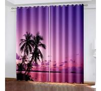 Rideau Chambre Adulte, Blackout Curtains Violet Rose Coucher de Soleil en Bord de Mer avec Cocotiers Polyester Lot de 2 172x138cm