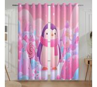 Rideau Chambre Enfant, Thermique IsolantAnti Froid et Chaleurà OeilletsChambre Maison Salon IntérieursRoseDessin animé Mignon Pingouin140 L x 180 H cm.