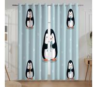 Rideau Chambre Enfant, Thermique IsolantAnti Froid et Chaleurà OeilletsChambre Maison Salon IntérieursBleuDessin animé Mignon Pingouin140 L x 180 H cm.