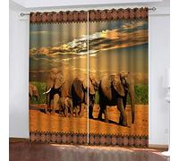Rideau Chambre L 150 X H 166 cm - Lot De 2, 3D Éléphant Animal D'Afrique Motif Rideau À Oeillets - Rideau Isolant Thermique Pour Fenêtre Pour Salon, Chambre Enfant, Cuisine - Décoration Moderne