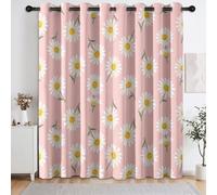 Rideau Champêtre 117L x 229H cm, Lot de 2 Rideaux Intérieurs à Oeillets | Rideaux Imprimé Marguerites Écloses Tiges Fines, Rideau Anti Froid et Chaleur, Doux et Protection Intimité pour Salon Chambre
