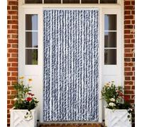 Rideau chenille bleu, blanc, argent, 90 x 220 cm, pour porte, fenêtre, porte de balcon, porte de terrasse avec crochet amovible, lavable, moustiquaire, moustiquaire, sans perçage