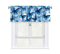 Rideau court à tringle pour cantonnière - 137,2 x 45,7 cm - HJFCZH - Motifs papillons bleus - Décoration d'intérieur - Filtre de lumière du soleil pour salon, cuisine, studio