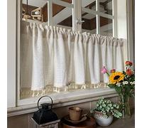 Rideau Court Rideau de Cuisine Demi-Rideau Coton blanc à moitié rideaux courts pour les rideaux de salon Traitements de fenêtre pour le salon Balcon Balcon Salle de bain semi-transparent petit rideau