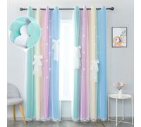 Rideau creusé Étoile Dégradé Rideau double couche Voile avec noeud Opaque Oeillet pour chambre enfants, 132x213cm