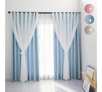 Rideau creusé Étoile Rideau double épaisseur Voile à œillets pour chambre à coucher Chambre d'enfant Salon, Bleu, 132x243cm