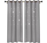 Rideau creusé étoiles Rideau opaque à œillets pour salon chambre enfants chambre à coucher, 132x213cm, Gris