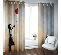 Rideau d’hôpital Jolie Fille & Motif de Ballon Rouge Obscurcissant Intimité Rideau Street Art Coloré Graffiti Rideaux de fenêtre occultants 2 Panneaux H114xB96