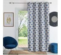 Homemaison QABANE - Rideau d'Ameublement en Jacquard - Tissu Tamisant Motif Ethnique - Œillets Couleur Canon de Fusil - Prêt à Poser avec Recoupe Possible - Salon ou Chambre - 140 x 260 cm - Bleu