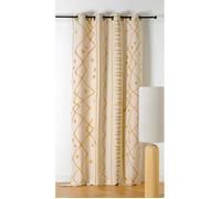 LINDER - Rideau Tissé et Teint en France - Style Ethnique - Finition Œillets Couleur Canon de Fusil - Coloris Jaune et Coton Naturel - Dimensions 140x260cm - 59% Polyester 41% Coton - Collection Nazca