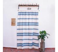 Rideau d'ameublement rustique des Alpujarras pour porte extérieure (160 x 215 cm) couleur Écru-bleu. Fabriqué en Espagne en fibre naturelle de coton. Fait fonction de moustiquaire et de pare-soleil