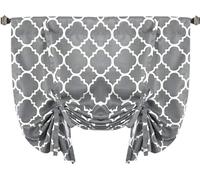 Rideau d'attache thermo-isolant et réglable pour le rideau d'occultation Écran de fenêtre ballon, 42 "de large et 63" de long - carrelage marocain quadruple passe-partout-modèle gris foncé