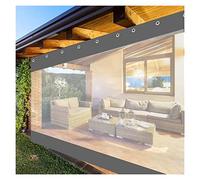 Rideau de bâche transparente imperméable en PVC résistant aux intempéries avec œillets métalliques pour pergola extérieure, balcon et terrasse Gris clair 3 x 2 m