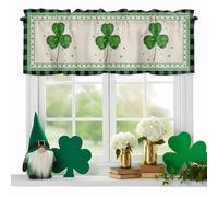 Rideau de cantonnière pour la Saint-Patrick - Motif trèfle porte-bonheur vert - Texture lin - Motif écossais vert - Avec passe-tringle - Pour cuisine, chambre à coucher, salle de bain, buanderie