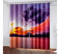 Rideau de Cuisine Occultant, Rideau Stof Polyester Violet Orange Paysage de Lac et de Coucher de Soleil 234L x 274H CM Lot de 2