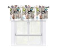 Rideau de cuisine semi-transparent à imprimé floral éléphant et hiboux 137,2 x 45,7 cm, 1 panneau court pour chambre à coucher, salle de bain