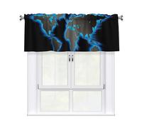 Rideau de cuisine semi-transparent imprimé carte du monde 137,2 x 45,7 cm, 1 panneau court pour chambre à coucher, salle de bain