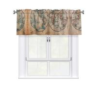 Rideau de cuisine semi-transparent imprimé carte du monde ancienne tachée 137,2 x 45,7 cm, 1 panneau court pour chambre à coucher, salle de bain