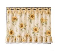Rideau de cuisinière de cuisine vintage rustique, housse de four à fleurs avec bordure élégante en dentelle, tissu polyester respirant, installation rapide à nouer, 77 x 55 cm (J)