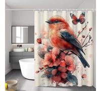 Rideau de Douche 100 x 200 cm, Tissu Polyester Imperméable Shower Curtain, Oiseau Rideau Douche Tissus Lavable, Lavable en Machine, avec Ourlet Lesté, pour Baignoire, Salle de Bain, Fleur P-4143