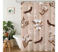 Rideau de Douche 100x180 cm - Tissu Polyester Imperméable Anti-Moisissure - 12 Anneaux Inclus - Ourlet Lesté pour Stabilité - Lavable en Machine - Idéal de Baignoire et Douche - Oiseau & Fleurs Y1#364