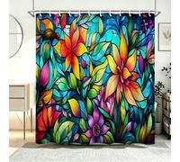 Rideau de Douche 120x180 cm Fleurs Anti Moisissure | 3D Vitrail Rideaux de Baignoire Tissu Lavable Imperméable Polyester pour Rideau Douche Salle avec 8 Crochets