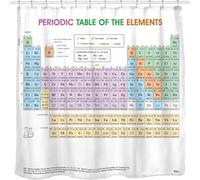 Rideau de Douche 120x180 Tableau Périodique des Éléments, Anti Moisissure Rideau Baignoire Tableau Périodique Rideaux Douche, Shower Curtain Polyester Rideaux Salle de Bain 8 Crochets v296