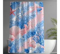 Rideau de Douche 120x200 cm Rideau Douche Corail Motif, Shower Curtain Anti Moisissure Tissu Polyester, Shower Curtain avec 12 Anneaux Rideaux, Baignoire, Salle de Bain Coquille Saint-Jacques -wY207