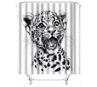 Rideau de Douche 150x180 cm Anti Moisissure 3D Sauvage Animal Léopard Guépard Motif Lavable Imperméable Polyester Tissu Rideau de Baignoire avec Crochets pour Salle de Bain Cabine de Douche Hôtel