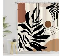 Rideau de Douche 150X180 Géométrique Moderne Style Mid-Century Modern à Motif de Feuilles de Palmier,Rideau de Baignoire Abstrait Couleur Terre Cuite avec Crochets,Rideau de Salle de Bain Décorat