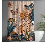 Rideau de Douche 160x200 cm Rideau Douche Léopard Motif, Shower Curtain Anti Moisissure Imperméable Tissu Polyester, Shower Curtain avec 12 Anneaux Rideaux, Baignoire, Salle de Bain Papillon -wY129