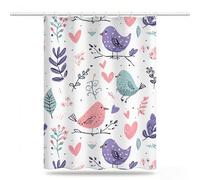 Rideau de Douche 160x200 Rideau Douche Oiseau Tissu Polyester Imperméable avec 12 Crochets Séchage Rapide Rideaux Lavable en Machine Shower Curtain pour Baignoire Salle de Bain Amour Curtains,Model223