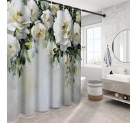 Rideau de douche 180 x 200 cm, Blanc Rose Peinture Abstraite À L'Huile, Décoration de Salle de Bain Anti-moisissure Imperméable Lavable En Polyester Avec œillets et anneaux de rideau de douche