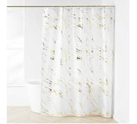 Douceur d'Intérieur, Rideau de Douche avec Crochets (180 x 200 cm) Aquamarbre Blanc/Or, Polyester Imprimé Métallisé