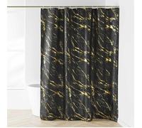 Douceur d'Intérieur, Rideau de Douche avec Crochets (180 x 200 cm) Aquamarbre Noir/Or, Polyester Imprimé Métallisé
