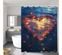 Rideau de Douche 180 x 200 cm, Tissu Polyester Imperméable Shower Curtain, Amour Rideau Douche Lavable, Lavable en Machine, avec Ourlet Lesté et Crochets, pour Baignoire, Salle de Bain, Rose P-4797