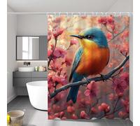 Rideau de Douche 180 x 200 cm, Tissu Polyester Imperméable Shower Curtain, Oiseau Rideau Douche Tissus Lavable, Lavable en Machine, avec Ourlet Lesté, pour Baignoire, Salle de Bain, Fleur P-4597