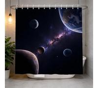 Rideau de Douche 180x180 Planète, Anti Moisissure 3D Imprimé Tissu Imperméable Polyester Univers Décor Rideaux de Douche avec Anneaux
