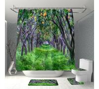 Rideau De Douche 180X200 Arbre Vert Tissu Imperméable en Polyester Anti-Moisissure avec 12 Crochets en C pour Baignoire Et Salle De Bain