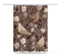 Rideau de Douche 180x200 Rideau Douche Fleurs Polyester Imperméable avec 12 Crochets, Séchage Rapide Rideaux, Lavable en Machine Shower Curtain pour Baignoire Salle de Bain Oiseau Curtains, Model347