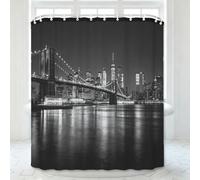 Rideau de Douche 180x220 Pont de Brooklyn 3D Imprimé Anti Moisissure | New York, Imperméable Tissu Polyester, Lavable en Machine, Décoration Salle de Bain Baignoire, avec Crochets C/1340