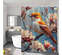 Rideau de Douche 200 x 200 cm, Tissu Polyester Imperméable Shower Curtain, Oiseau Rideau Douche Tissus Lavable, Lavable en Machine, avec Ourlet Lesté, pour Baignoire, Salle de Bain, Fleur P-4569