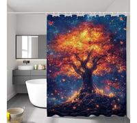 Rideau de Douche 200 x 200 cm, Tissu Polyester Imperméable Shower Curtain, Rêve Rideau Douche Lavable, Lavable en Machine, avec Ourlet Lesté et Crochets, pour Baignoire, Salle de Bain, Arbre P-759
