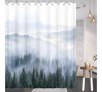 Rideau de Douche 200X200 Imprimé Forêt de Montagne,Rideau de Salle de Bain Moderne Et Artistique Représentant Des Montagnes Enneigées,Rideau de Baignoire Imperméable en Polyester avec Crochets,S