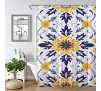 Rideau de Douche 200x250cm, Blanc, Rideau de Baignoire en Tissu Imperméable Lavable en Machine avec Ourlet Lesté, avec 12 Crochets pour Salle de Bain Domicile Baignoire, Famille Hôtel, Rétro Z-390