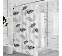 Rideau de Douche 210x160cm Noir Feuilles Extra Long - Imperméable en Polyester Avec Crochets Pour Salle de Bain, Maison, Hôtel - Lavable en Machine