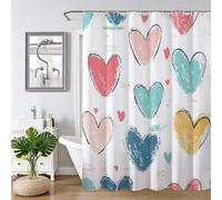 Rideau de Douche 230x180cm, Blanc, Rideau de Baignoire en Tissu Imperméable Lavable en Machine avec Ourlet Lesté, avec 12 Crochets pour Salle de Bain Domicile Baignoire, Famille Hôtel, Amour Z-226